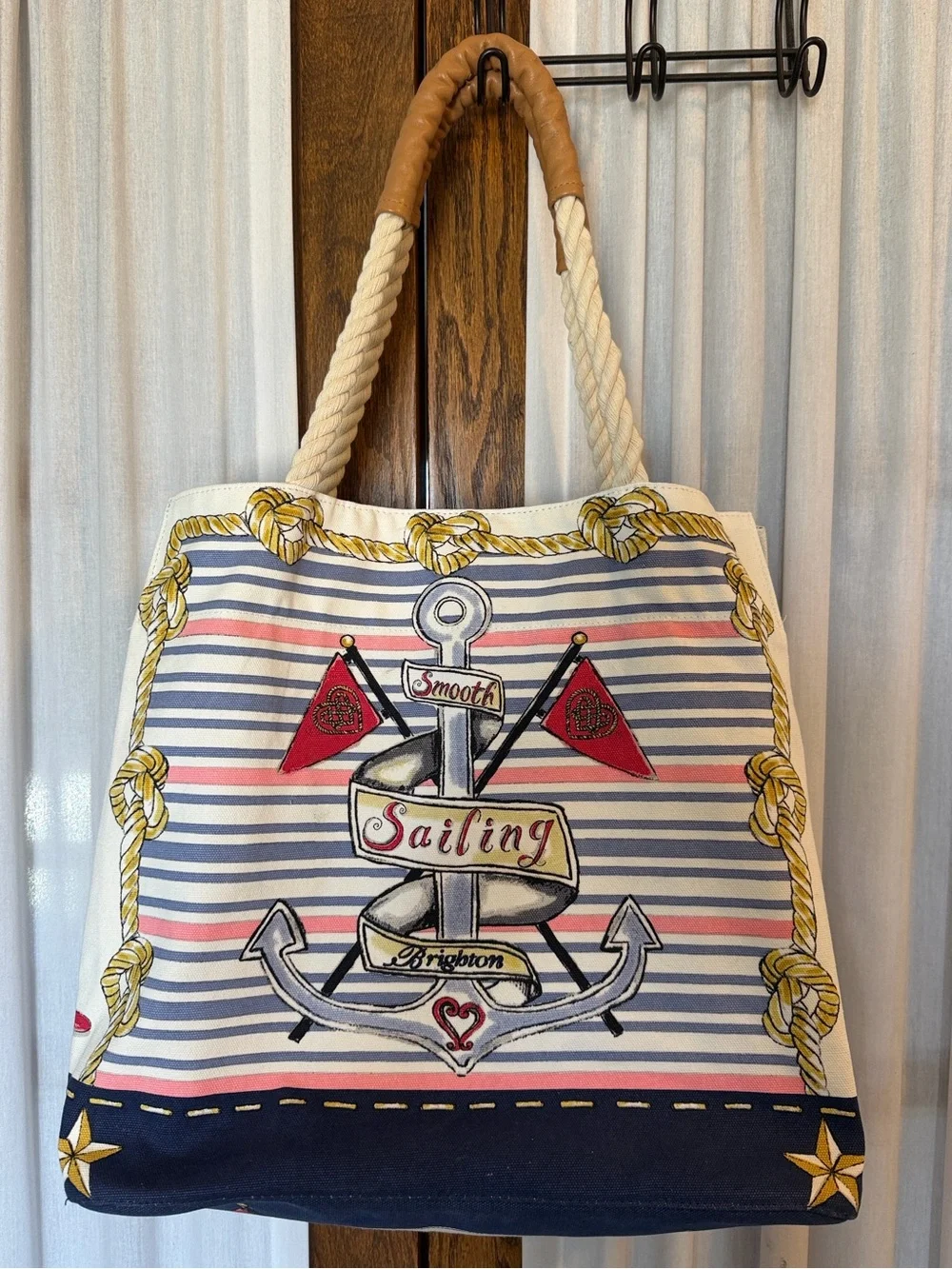 Brighton Sail Into Summer Coastal Nautical Canvas Rope Handle Tote